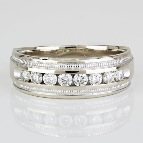 14k White Gold Milgrain Diamond Wedding Band Ring by Tessler + Weiss - Picture 3 of 9